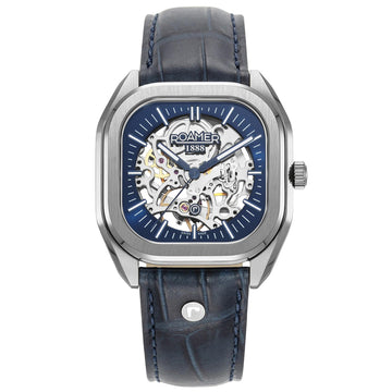 Ανδρικό ρολόι Roamer Mechano 985986-41-45-20 κουρδιστό boxset με μπλε δερμάτινο λουράκι & μπλε καντράν 39.5mm.